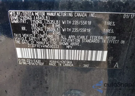 2017 Toyota Rav4 Limited from USA, damaged, VIN 2T3DFREV4HW590333